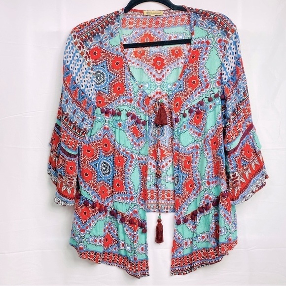 Democracy Women’s Sz Medium Multi-Color Lightweight 3/4 Bell Sleeve Cardigan - Picture 1 of 8